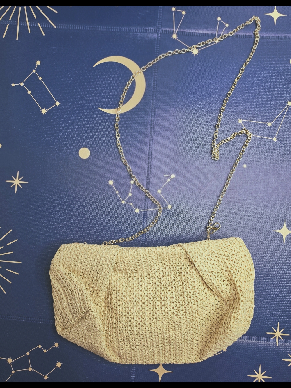 Woven Cream Clutch with optional Gold Chain Strap